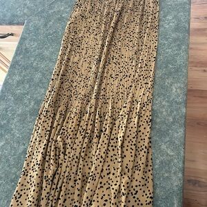 Pleated Tan & Black Polka Dot Maxi Skirt